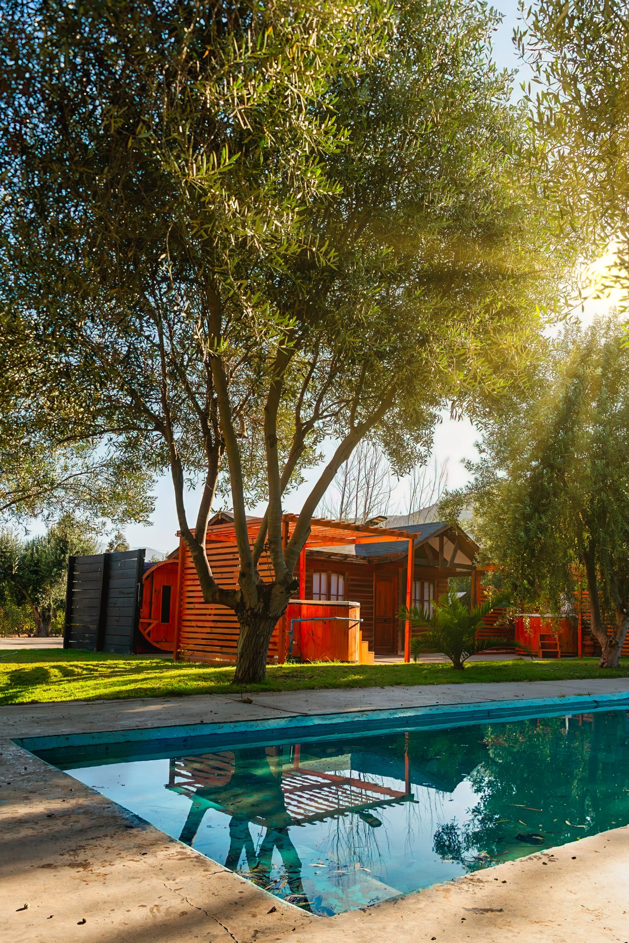 Piscina y jardín en Los Herrera